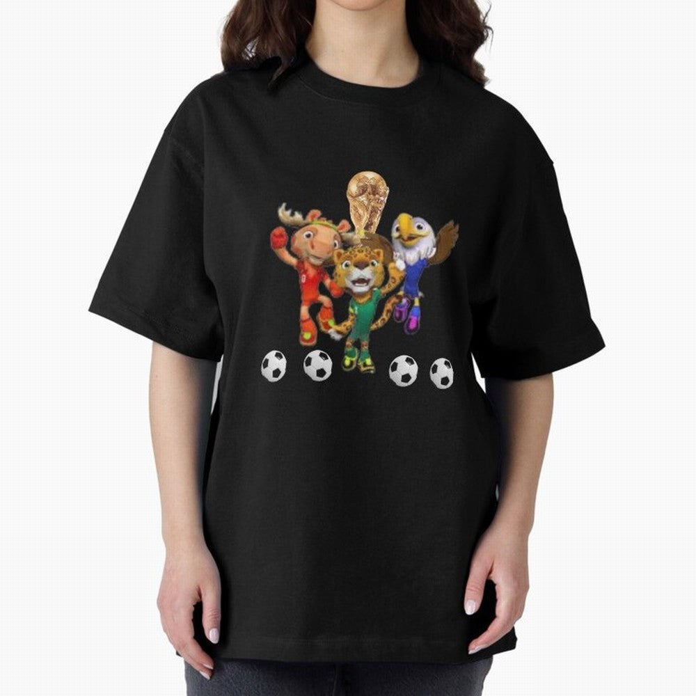 World Cup Mascot Classic T-Shirt Show Support during Global Football Passion for FIFA World Cup 2026 Group Stage, Highlighting Messi and Cristiano Ronaldo, Brazil, Retro Football Energy, Iconic Rivalries, Trophy Chase Drama and Stadium Atmosphere;