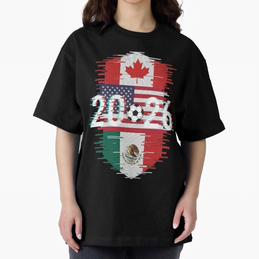 Glitched United 2026 - North America Emblem Classic T-Shirt Celebrate Supporters United by the FIFA World Cup 2026 Group Stage Journey through Haaland and Mbappe Highlights, Spain Pride, Soccer Culture, Superstar Moments, National Team Dreams and