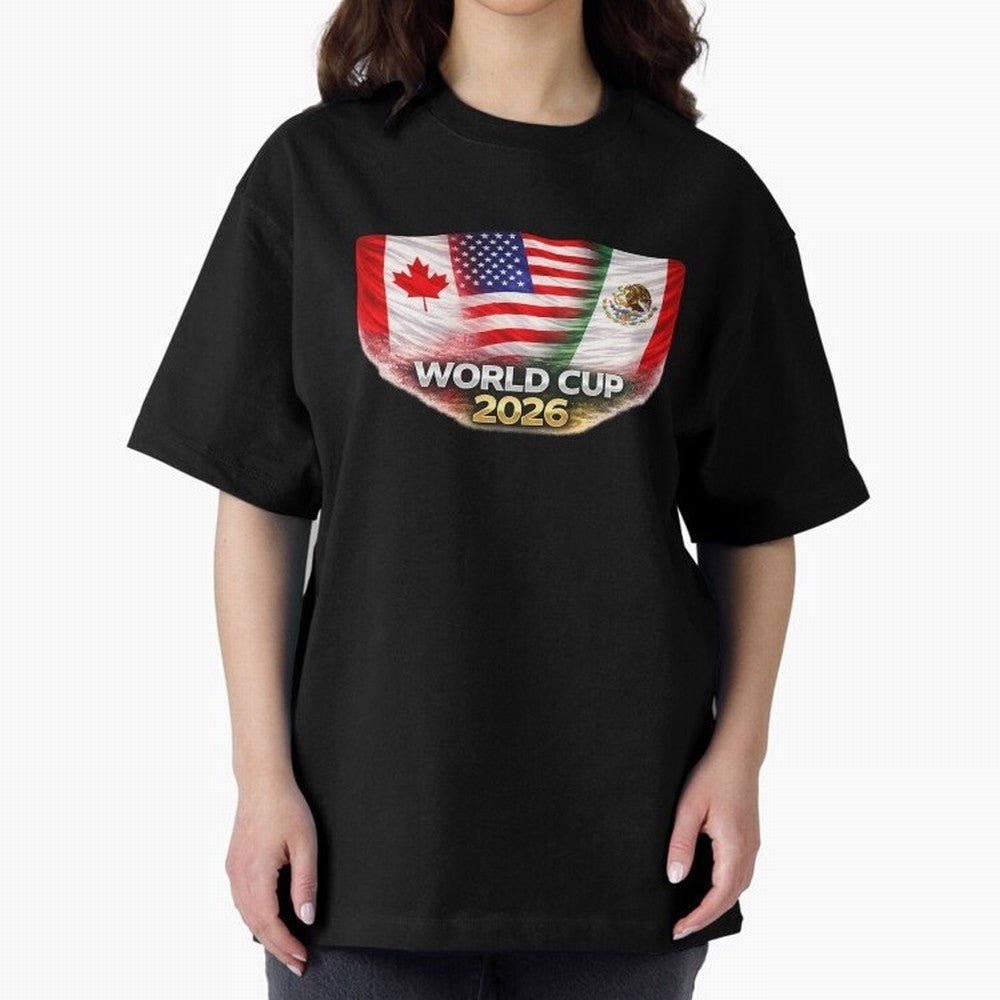 World Cup 2026 North America Flags Design ¨C USA Canada Mexico Soccer Fan Graphic Classic T-Shirt Show Fan Pride Across FIFA World Cup 2026 USA Canada Mexico Celebrating Messi, Neymar and Mbappe, Argentina, France and Brazil Energy, Football