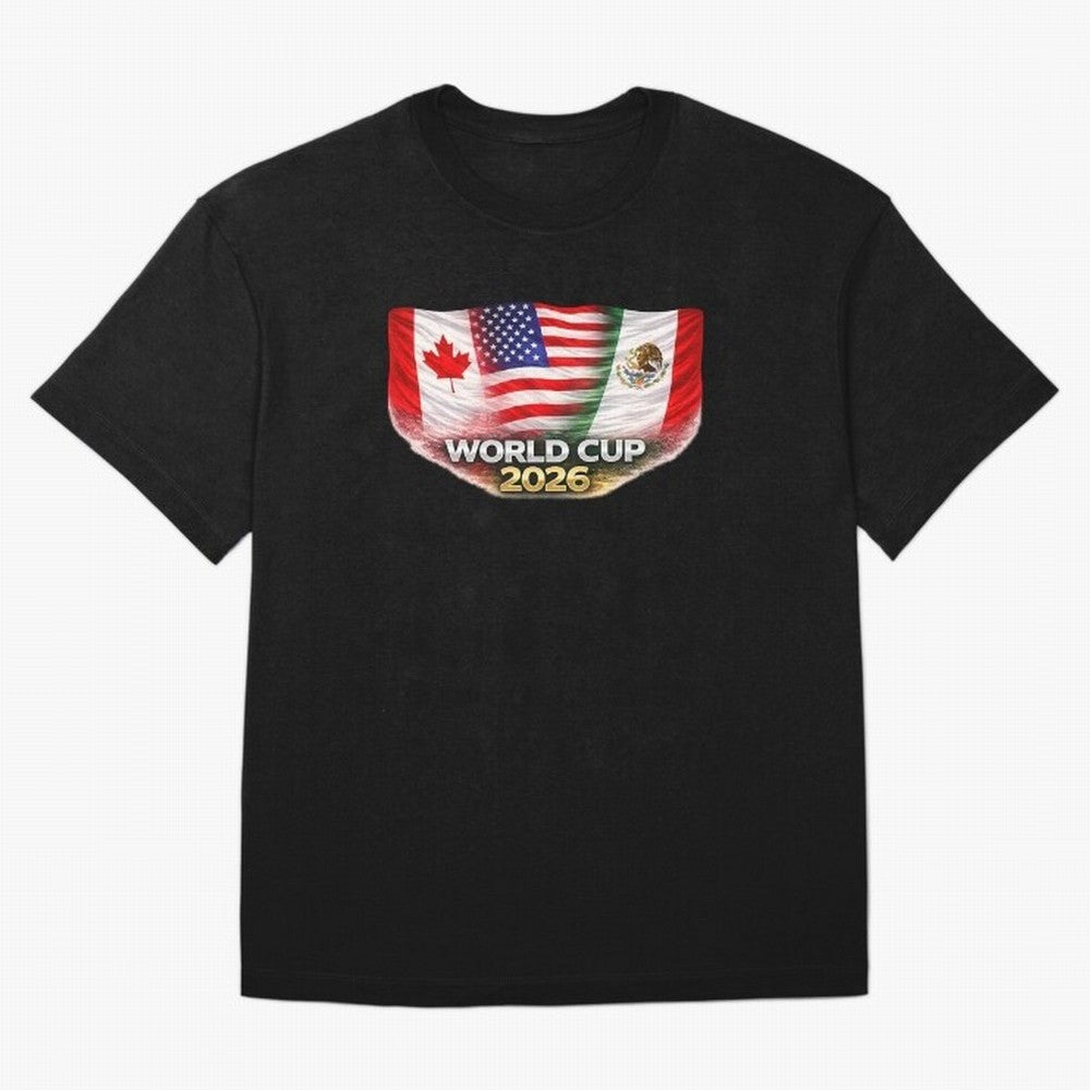 World Cup 2026 North America Flags Design ¨C USA Canada Mexico Soccer Fan Graphic Classic T-Shirt Show Fan Pride Across FIFA World Cup 2026 USA Canada Mexico Celebrating Messi, Neymar and Mbappe, Argentina, France and Brazil Energy, Football