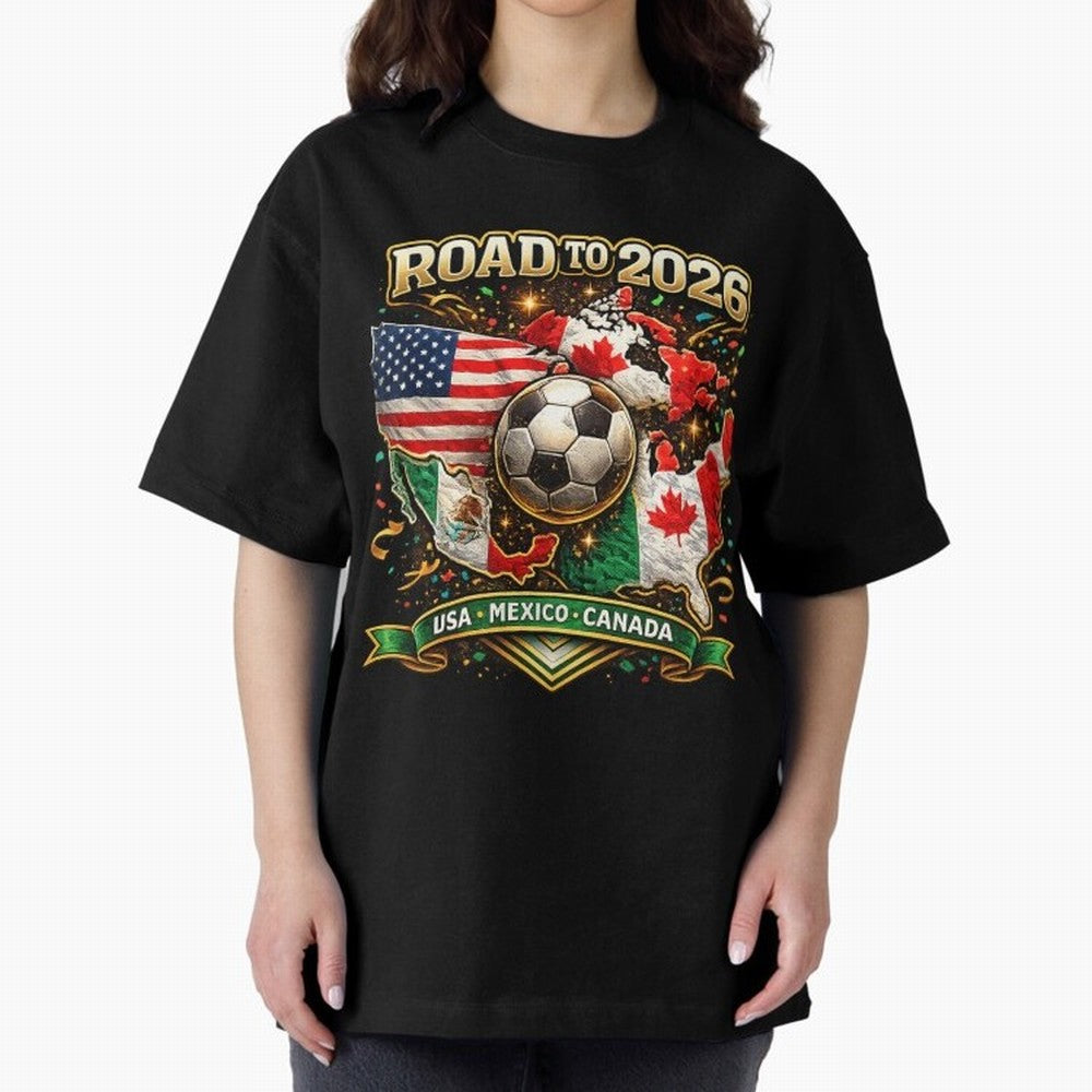 Road to 2026 Soccer Tournament - USA Mexico Canada Flags Classic T-Shirt Live the Energy of Global Football Passion for FIFA World Cup 2026 USA Canada Mexico, Driven by Mbappe and Neymar, France and Portugal, Tournament Hype, Historic Matchups,