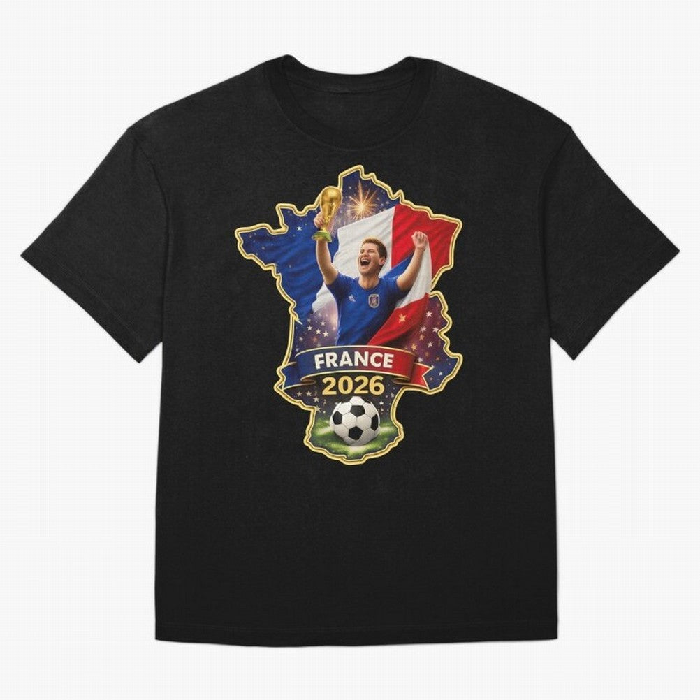 France Map Silhouette 2026 Football Victory Graphic Classic T-Shirt Showcase FIFA World Cup 2026 Group Stage for Fans of CR7 and France and Portugal, Bringing Retro Football Energy, Iconic Rivalries, Trophy Chase Drama and Stadium Atmosphere; Built