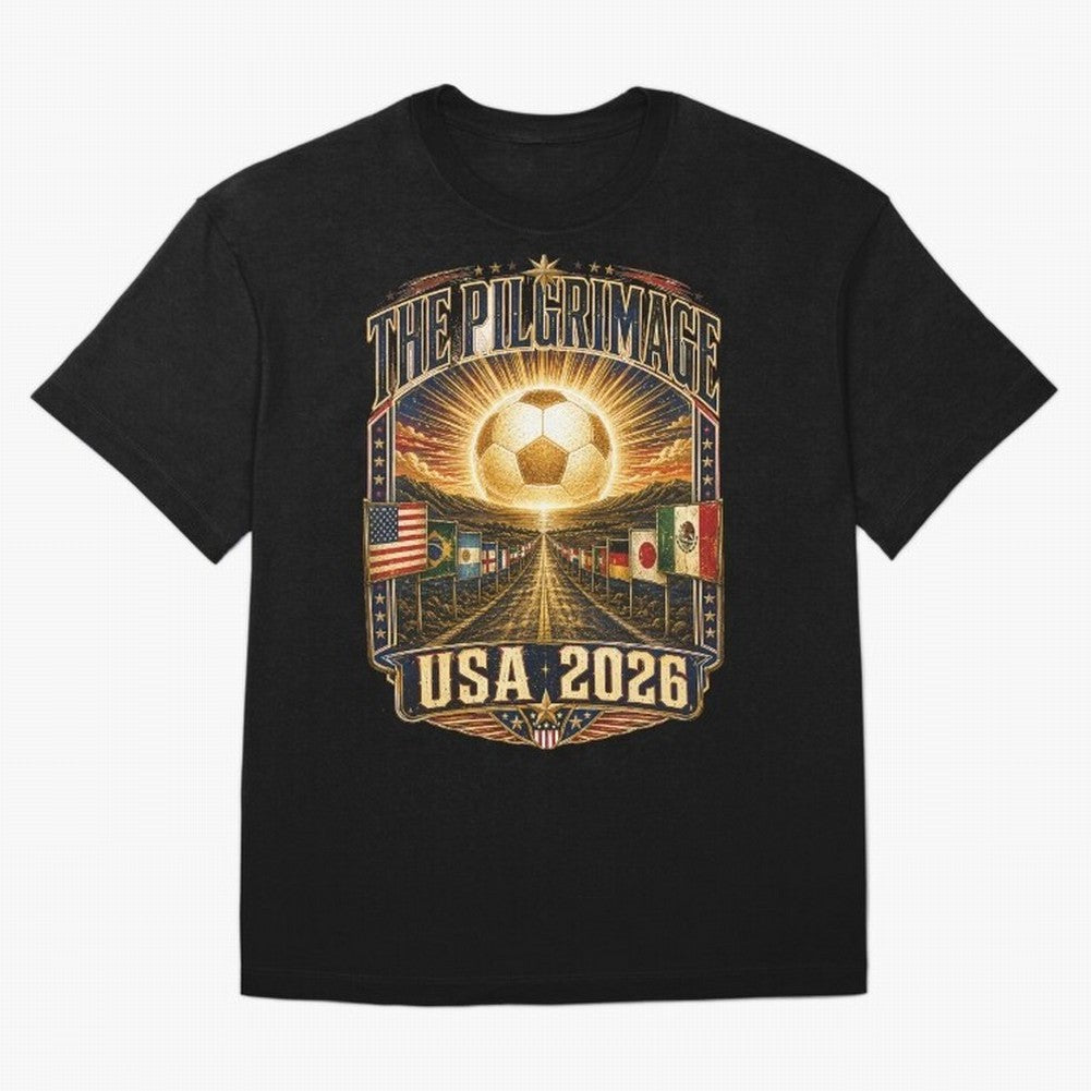 The Pilgrimage World Cup 2026 Soccer T-Shirt Classic T-Shirt Make Every Kick Count in FIFA World Cup 2026 Spirit, Featuring England and Germany, Mbappe, Worldwide Fan Energy, Dramatic Goals, Stadium Lights and Championship Celebrations; Perfect for