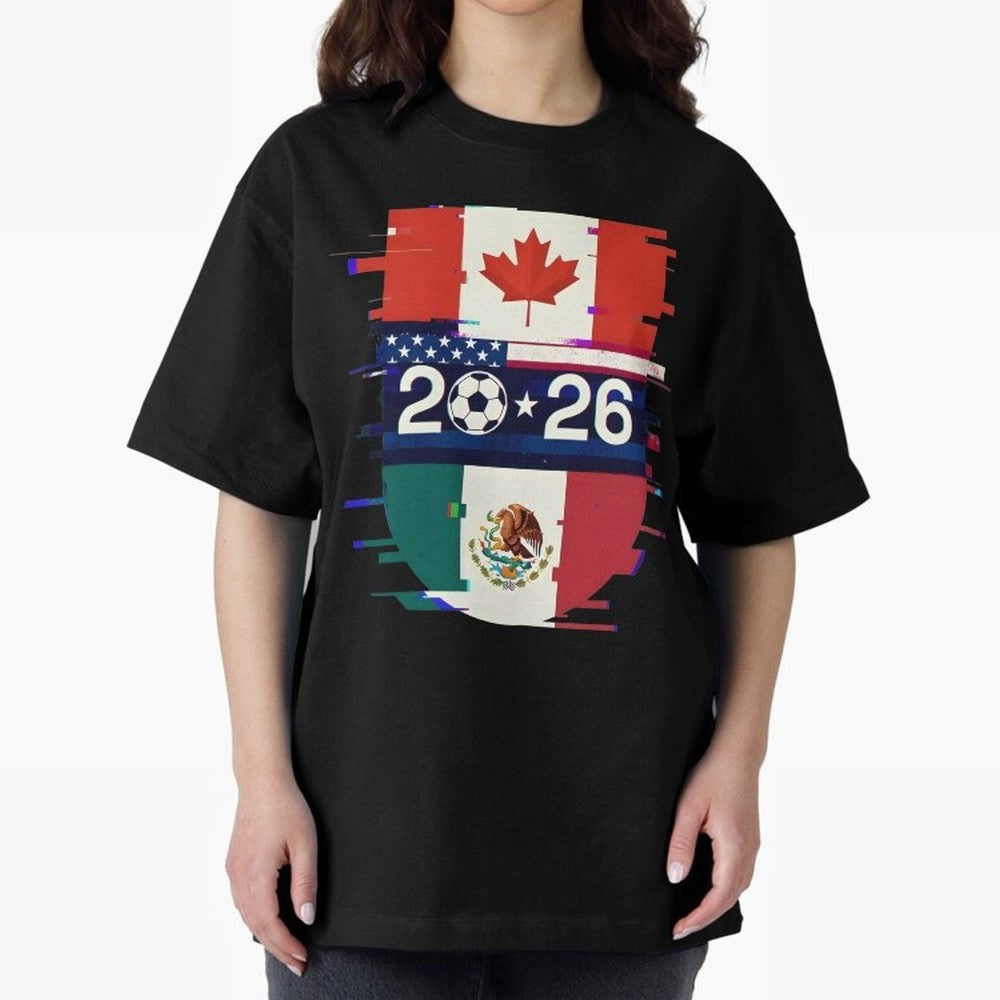 Glitched United 2026 - North America Emblem Cup Classic T-Shirt Bring Retro Soccer Energy to FIFA World Cup 2026 USA Canada Mexico for Fans of Cristiano Ronaldo, Haaland and CR7 and Spain and Netherlands, Bringing Game Day Rituals, Football