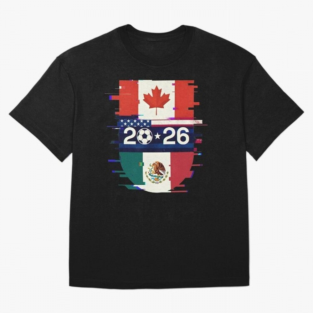 Glitched United 2026 - North America Emblem Cup Classic T-Shirt Bring Retro Soccer Energy to FIFA World Cup 2026 USA Canada Mexico for Fans of Cristiano Ronaldo, Haaland and CR7 and Spain and Netherlands, Bringing Game Day Rituals, Football