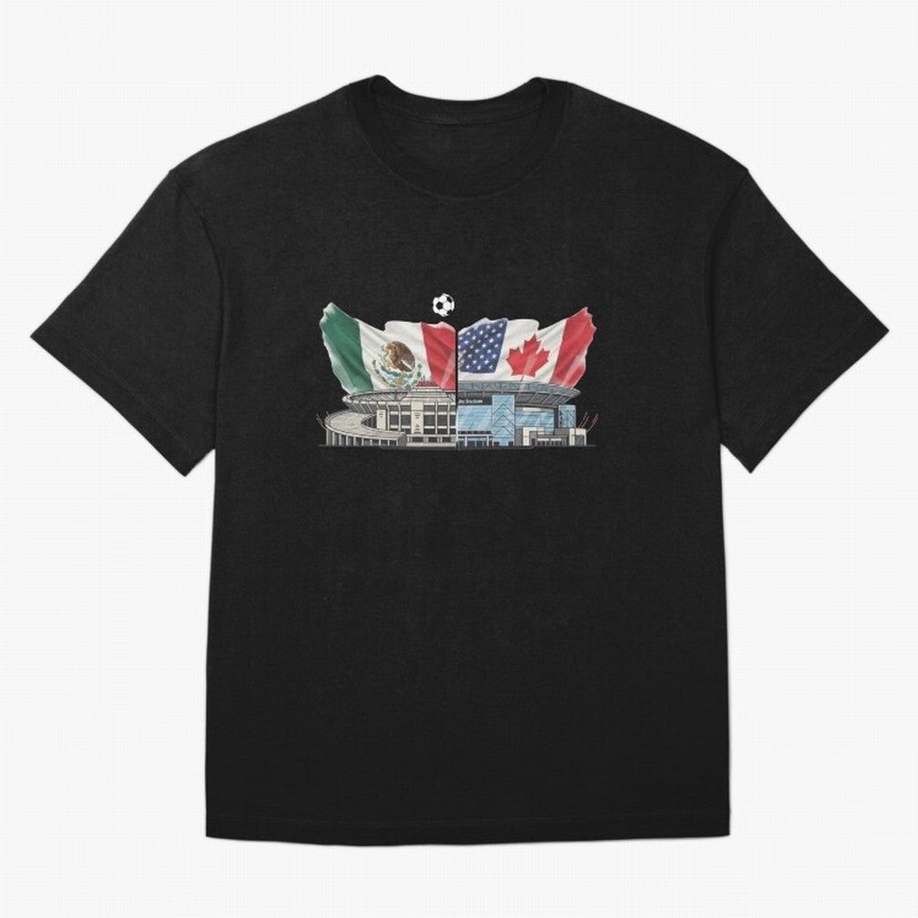 2026 World Cup Opening & Final ¨C Azteca Stadium Mexico & MetLife Stadium USA ¨C Football Design with Mexican, Canadian & US Flags Classic T-Shirt Make Memories around FIFA World Cup 2026 Group Stage Filled with CR7 and Messi, England and Germany