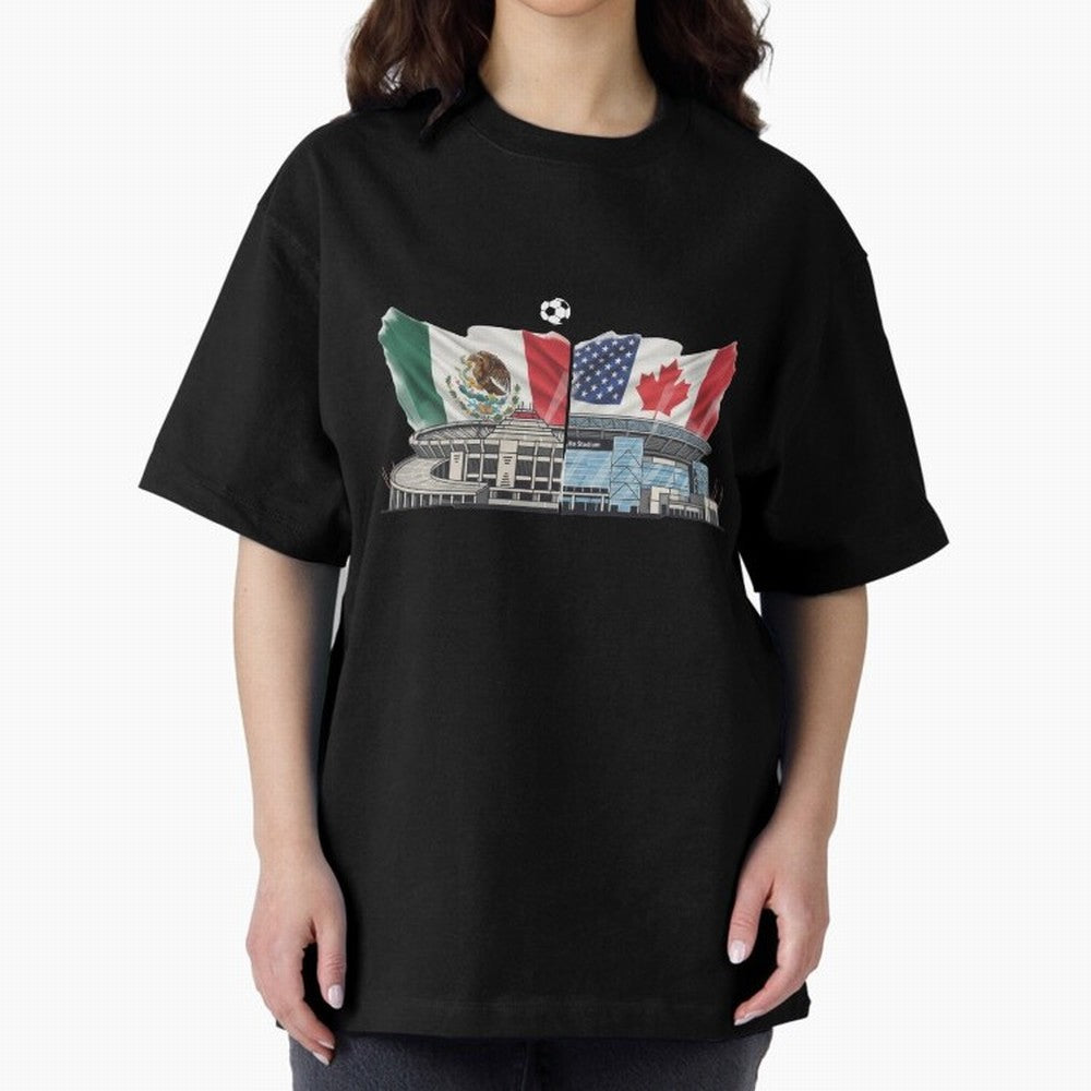 2026 World Cup Opening & Final ¨C Azteca Stadium Mexico & MetLife Stadium USA ¨C Football Design with Mexican, Canadian & US Flags Classic T-Shirt Make Memories around FIFA World Cup 2026 Group Stage Filled with CR7 and Messi, England and Germany