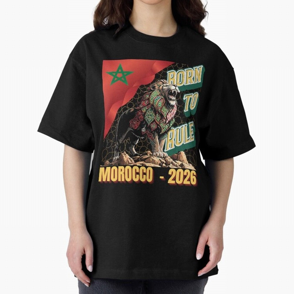 Morocco Football - Born to Rule Classic T-Shirt Follow Every Goal of Global Football Passion for FIFA World Cup 2026 Group Stage, Driven by Messi, Neymar and Mbappe, Argentina, France and Brazil, Vintage Soccer Flavor, Modern Football Stars,