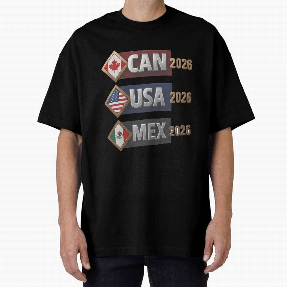CAN USA MEx 2026 Flags, Canada USA Mexico Soccer Tournament Classic T-Shirt Back Your Heroes with Match Day Hype around FIFA World Cup 2026 USA Canada Mexico, Mbappe, Brazil, Portugal and Argentina, Match Day Excitement, Supporter Culture, Golden