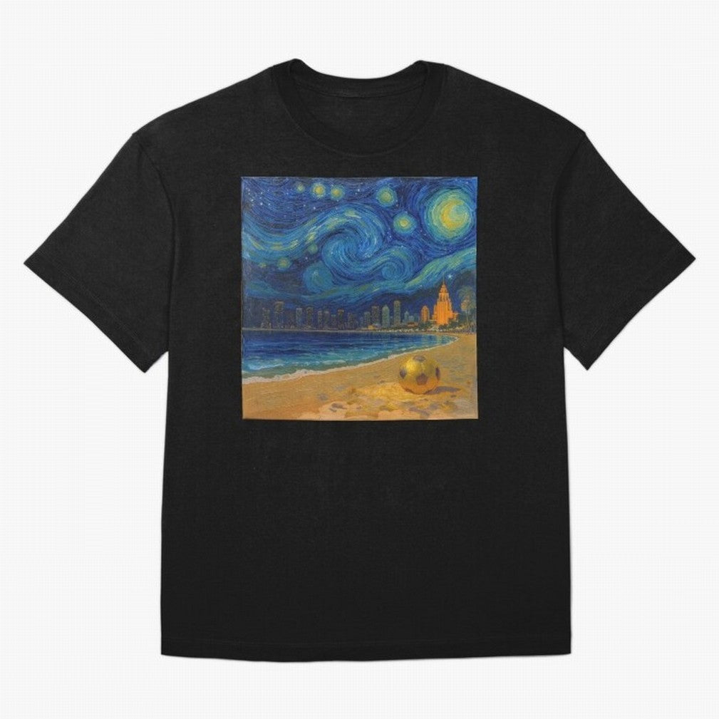 Golden Miami Starry Night Beach Soccer Fine Art Print Impasto Oil Painting Classic T-Shirt Bring a Vintage Feel to Match Day Hype around FIFA World Cup 2026 Group Stage, Messi and Cristiano Ronaldo, Netherlands, Football Festival Excitement, Trophy