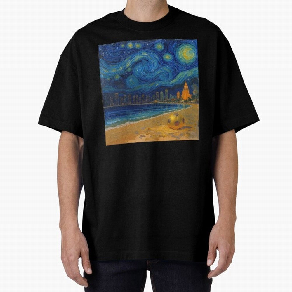 Golden Miami Starry Night Beach Soccer Fine Art Print Impasto Oil Painting Classic T-Shirt Bring a Vintage Feel to Match Day Hype around FIFA World Cup 2026 Group Stage, Messi and Cristiano Ronaldo, Netherlands, Football Festival Excitement, Trophy