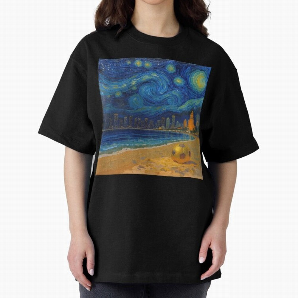 Golden Miami Starry Night Beach Soccer Fine Art Print Impasto Oil Painting Classic T-Shirt Bring a Vintage Feel to Match Day Hype around FIFA World Cup 2026 Group Stage, Messi and Cristiano Ronaldo, Netherlands, Football Festival Excitement, Trophy