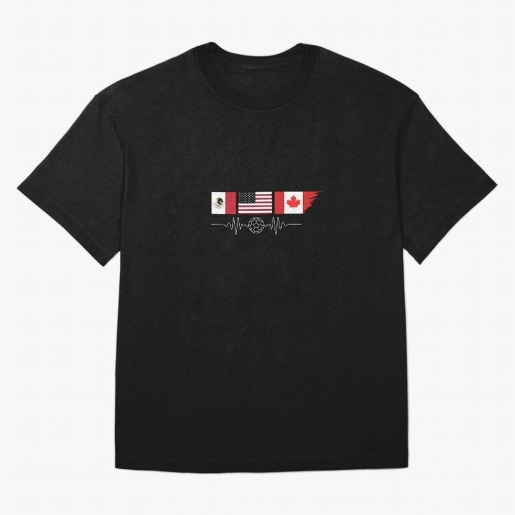 North America Soccer Heartbeat Flags 2026 Cup T-Shirt_82794888 Classic T-Shirt Celebrate Unforgettable Nights in Global Football Passion for FIFA World Cup 2026 USA Canada Mexico, Built around Messi, Neymar and Mbappe, England, Soccer Culture,