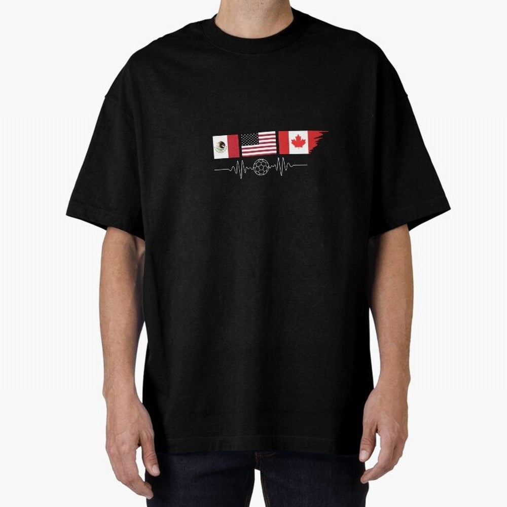 North America Soccer Heartbeat Flags 2026 Cup T-Shirt_82794888 Classic T-Shirt Celebrate Unforgettable Nights in Global Football Passion for FIFA World Cup 2026 USA Canada Mexico, Built around Messi, Neymar and Mbappe, England, Soccer Culture,