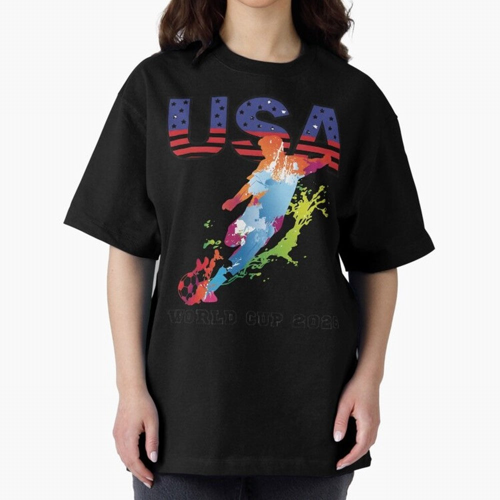 USA CAN MEX 26 Football Shirt | Color Splash International Fan Tee Classic T-Shirt Celebrate Global Passion for FIFA World Cup 2026 USA Canada Mexico for Fans of Mbappe and Neymar and Portugal, Bringing Football Festival Excitement, Trophy