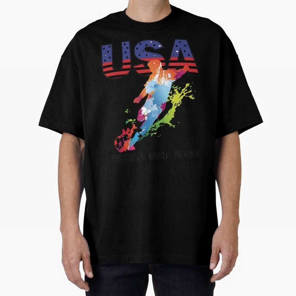 USA CAN MEX 26 Football Shirt | Color Splash International Fan Tee Classic T-Shirt Celebrate Global Passion for FIFA World Cup 2026 USA Canada Mexico for Fans of Mbappe and Neymar and Portugal, Bringing Football Festival Excitement, Trophy