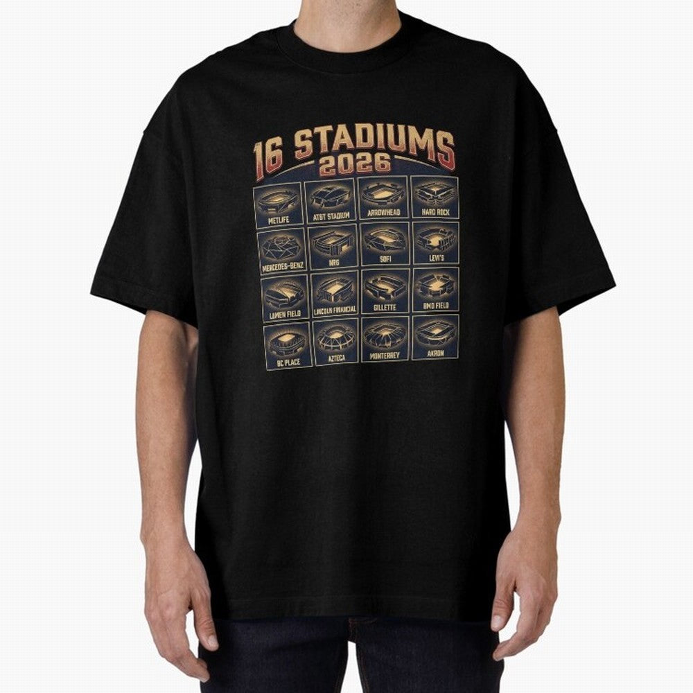 Sixteen Stadiums for 2026 World Cup Classic T-Shirt Remember Iconic Moments from FIFA World Cup 2026 Connected to Messi, Neymar and Mbappe, Brazil Energy, Global Supporter Spirit, Legendary Goals, National Colors and Tournament Celebration; Great