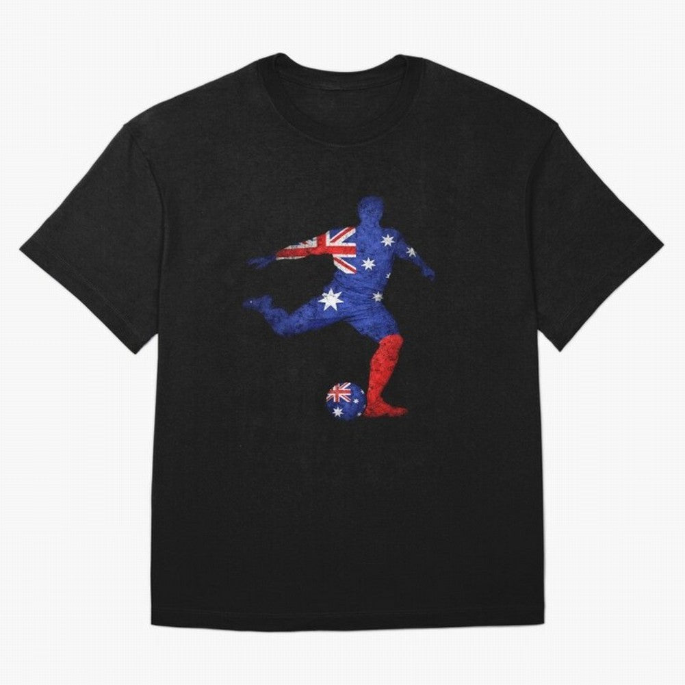 Australian Flag Silhouette Soccer World Cup Football Classic T-Shirt Join the Countdown to FIFA World Cup 2026 Driven by Cristiano Ronaldo, Spain and Netherlands Energy, Champion Mindset, Group Stage Buzz, Knockout Tension and Passionate Fan