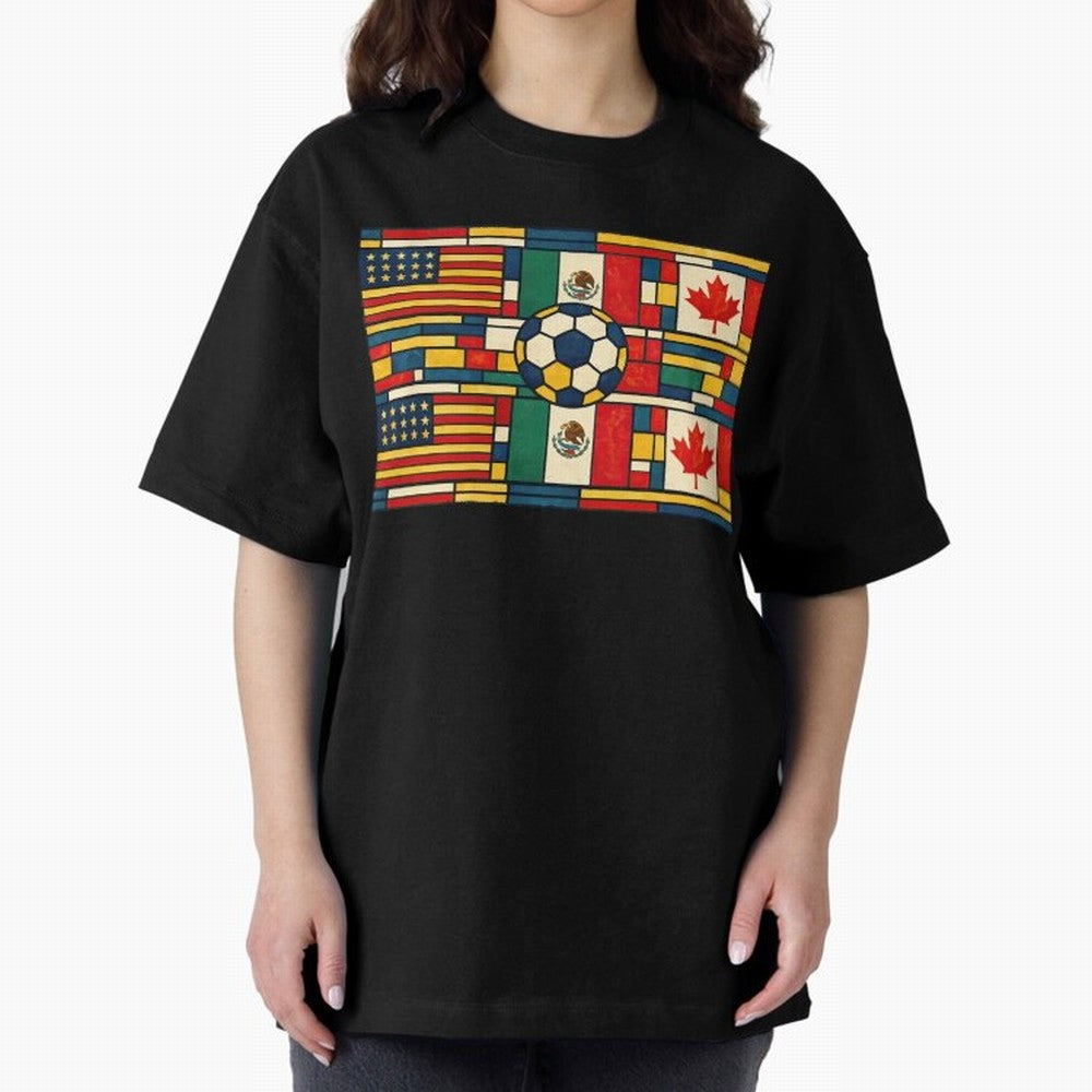 North American Football Flags World Cup Inspired Classic T-Shirt Relive the Noise and Pride of Global Football Passion for FIFA World Cup 2026 USA Canada Mexico, Inspired by Haaland and Mbappe, Spain, Stadium Chants, National Pride, Trophy Dreams