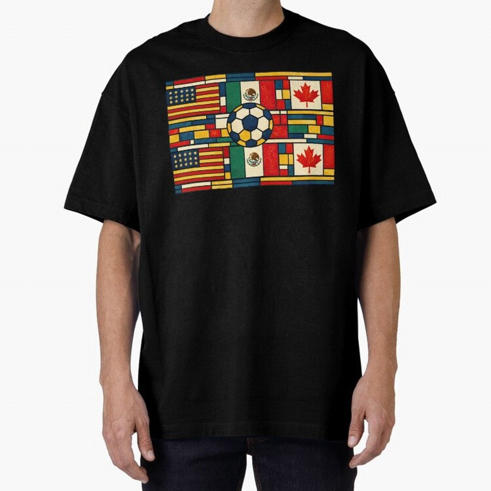 North American Football Flags World Cup Inspired Classic T-Shirt Relive the Noise and Pride of Global Football Passion for FIFA World Cup 2026 USA Canada Mexico, Inspired by Haaland and Mbappe, Spain, Stadium Chants, National Pride, Trophy Dreams