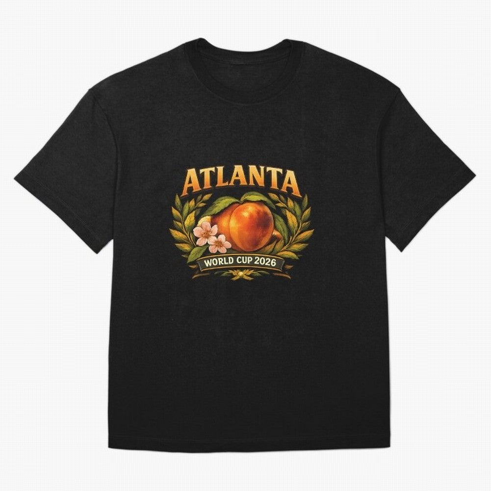 Atlanta 2026 World Cup Host City ¡ª Georgia Peach Laurel Wreath Classic T-Shirt Show Up for the Glory of FIFA World Cup 2026 USA Canada Mexico Spirit, with Brazil, Portugal and Argentina, Haaland and Mbappe, Vintage Soccer Flavor, Modern Football