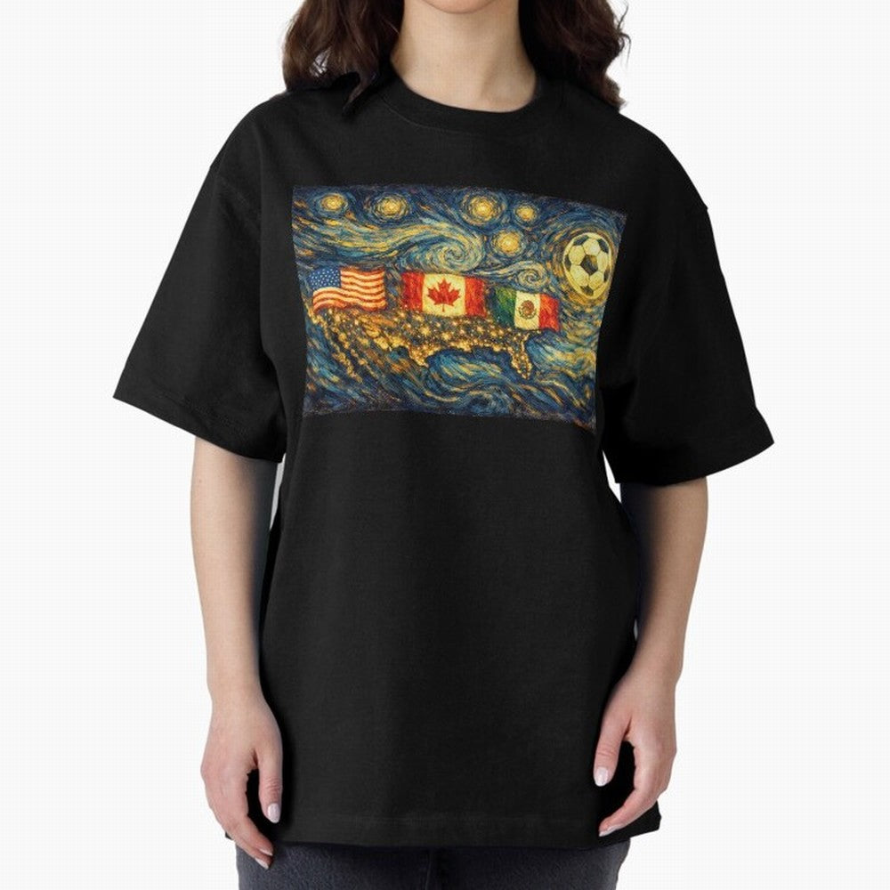 North America Soccer Starry Night Dreamy and Swirls Inspired from Van Gogh Classic T-Shirt Celebrate Football Heritage in the FIFA World Cup 2026 Journey through Mbappe and Neymar Highlights, Argentina Pride, Goal Celebration Energy, Supporter