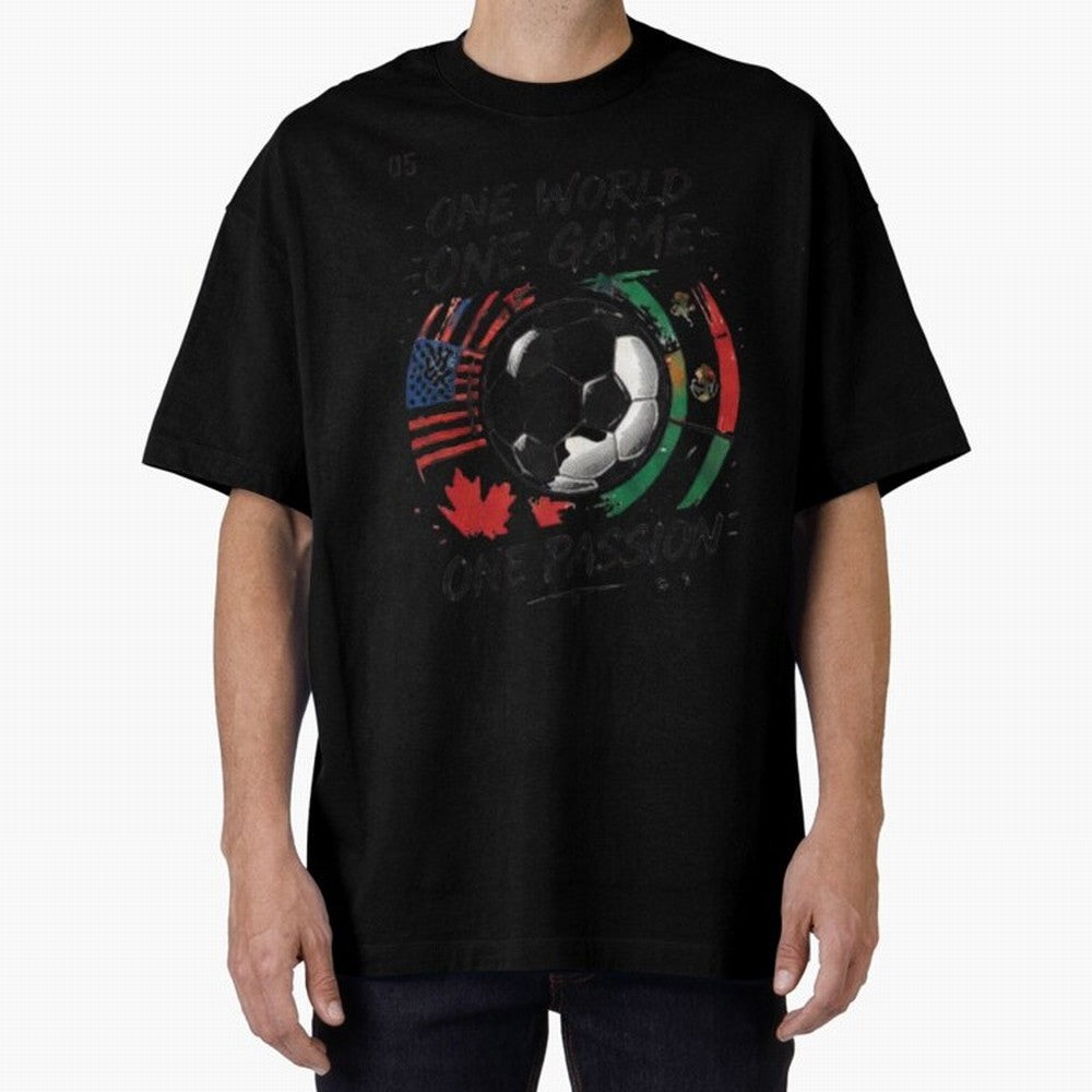 One World One Game Football Graphic Tee Classic T-Shirt Celebrate Football Heritage in the FIFA World Cup 2026 Group Stage Journey through CR7 and Messi Highlights, Argentina and Brazil Pride, Vintage Soccer Flavor, Modern Football Stars, National