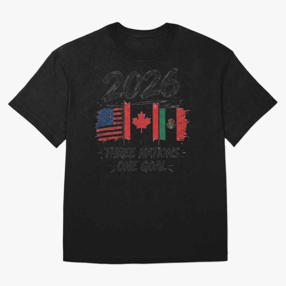 2026 Three Nations One Goal Football Tee Classic T-Shirt Enjoy FIFA World Cup 2026 Group Stage Driven by Messi, Neymar and Mbappe, France Energy, Classic Soccer Heritage, Championship Pressure, Fan Loyalty and International Pride; Perfect for