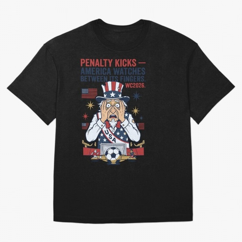 Penalty Kicks ¡ª America Watches Between Its Fingers V1 Classic T-Shirt Bring International Match Energy to Global Football Passion for FIFA World Cup 2026, Celebrating Neymar, Haaland and Cristiano Ronaldo, Netherlands, Supporter Pride, Iconic