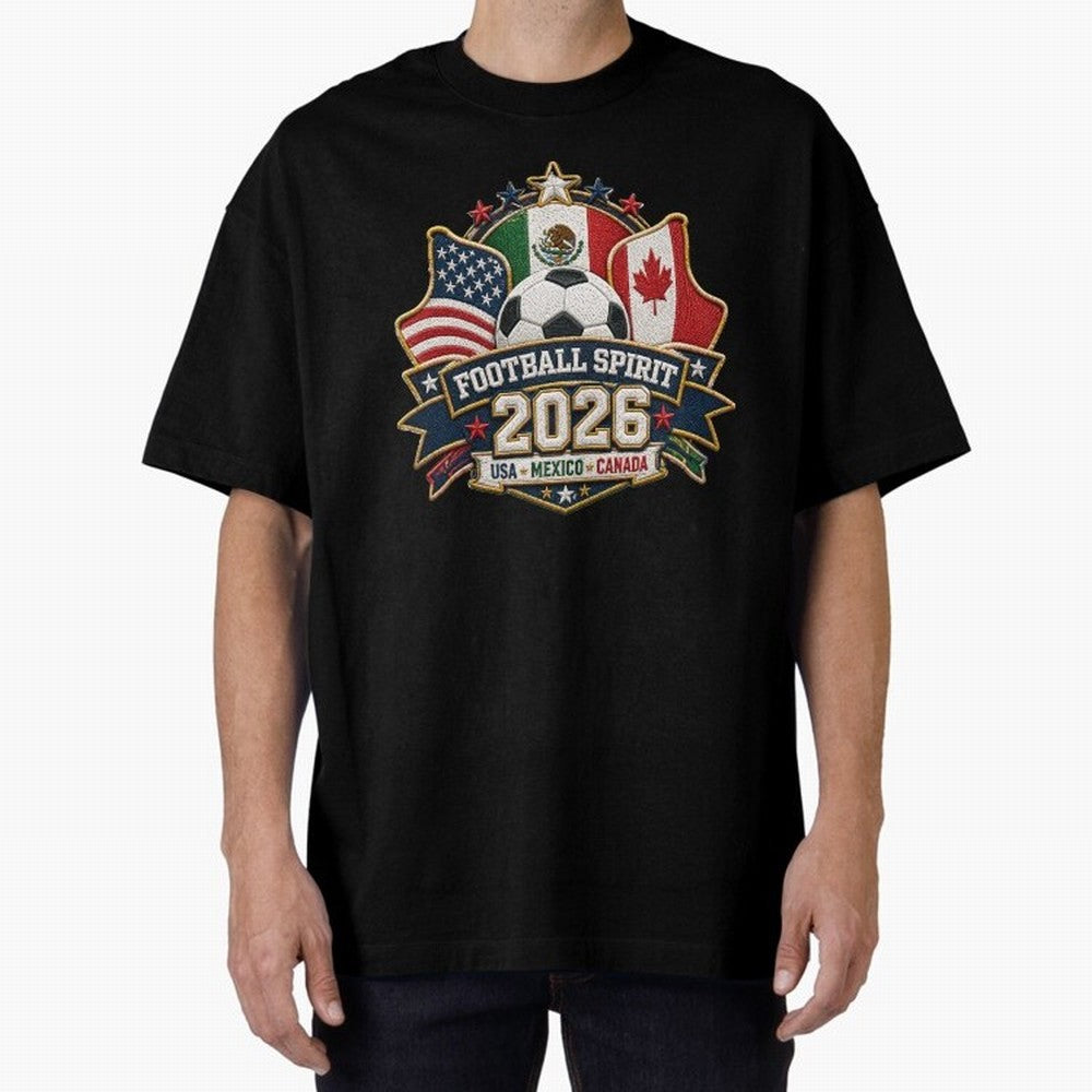Football Spirit 2026 USA Mexico Canada Patch Design Classic T-Shirt Follow Match Day Hype around FIFA World Cup 2026 USA Canada Mexico, Cristiano Ronaldo, Brazil, Tournament Hype, Historic Matchups, Family Viewing Parties and Global Sports Pride;