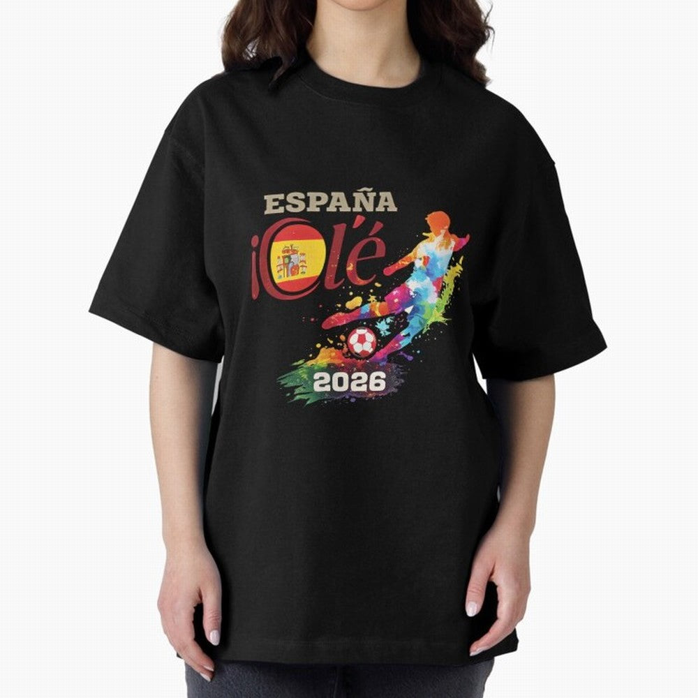 Spain Ol¨¦ 2026 Colorful Watercolor Football Graphic Classic T-Shirt Wear the Spirit of the FIFA World Cup 2026 Journey through CR7 and Messi Highlights, Spain and Netherlands Pride, Goal Celebration Energy, Supporter Heritage, Football Icons and