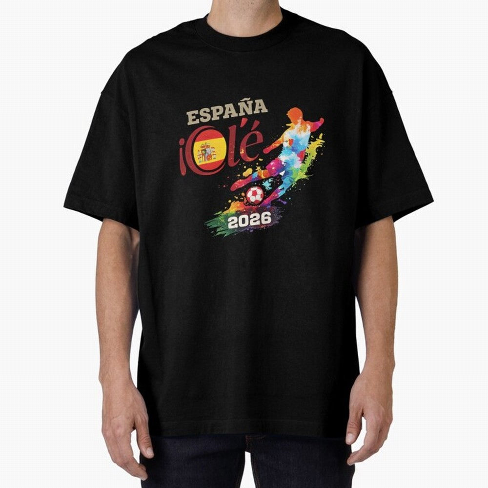 Spain Ol¨¦ 2026 Colorful Watercolor Football Graphic Classic T-Shirt Wear the Spirit of the FIFA World Cup 2026 Journey through CR7 and Messi Highlights, Spain and Netherlands Pride, Goal Celebration Energy, Supporter Heritage, Football Icons and