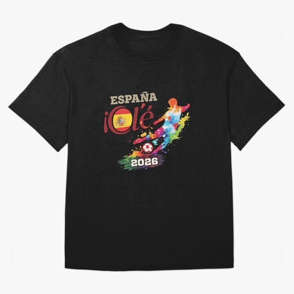 Spain Ol¨¦ 2026 Colorful Watercolor Football Graphic Classic T-Shirt Wear the Spirit of the FIFA World Cup 2026 Journey through CR7 and Messi Highlights, Spain and Netherlands Pride, Goal Celebration Energy, Supporter Heritage, Football Icons and