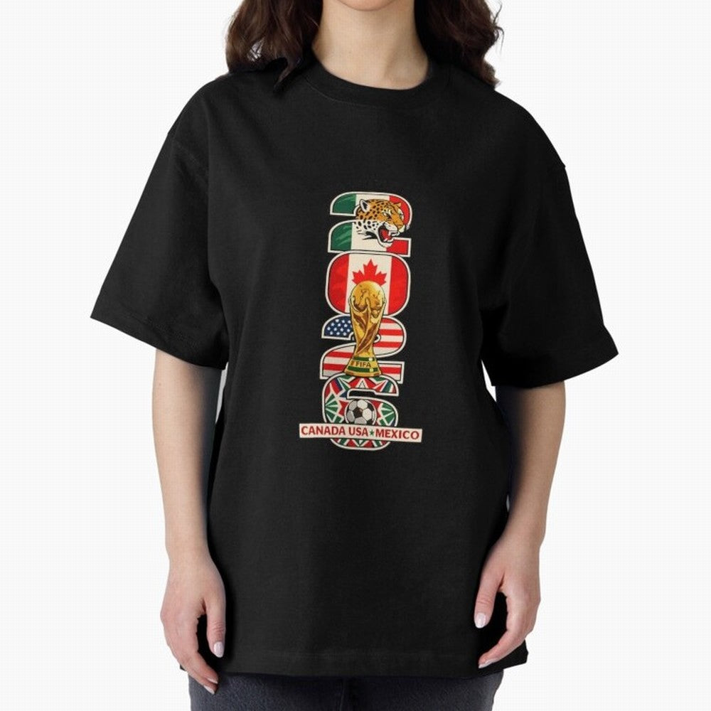 Vertical Host Nations Landmark Art Classic T-Shirt Turn Up for FIFA World Cup 2026 USA Canada Mexico Driven by Messi and Cristiano Ronaldo, Portugal, Spain and Germany Energy, Championship Spirit, Famous Goals, Roaring Crowds and International
