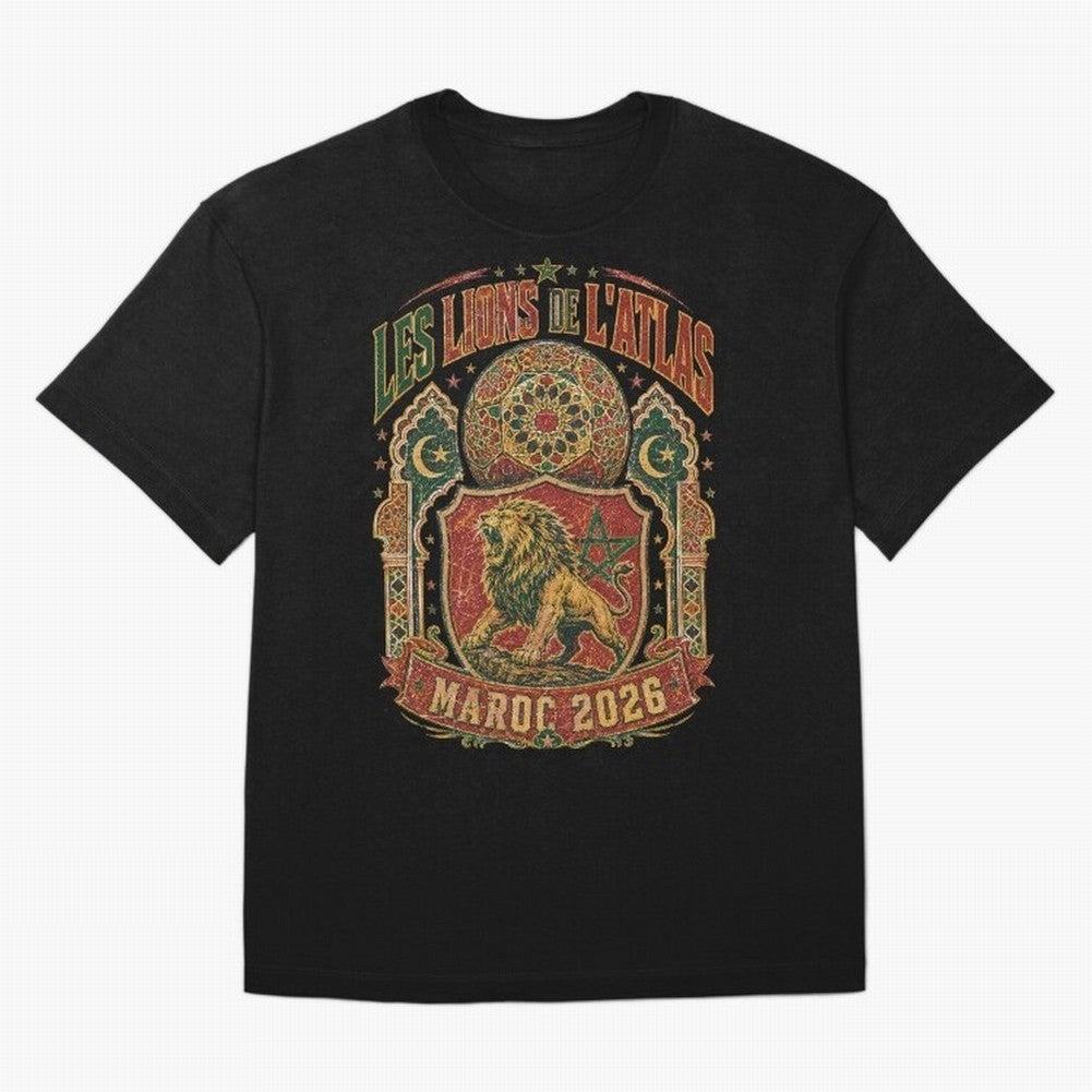 Lions De L'Atlas Maroc 2026 World Cup Soccer T-Shirt Classic T-Shirt Celebrate the Stars of FIFA World Cup 2026 USA Canada Mexico for Fans of CR7 and Messi and Germany, Bringing Worldwide Fan Energy, Dramatic Goals, Stadium Lights and Championship