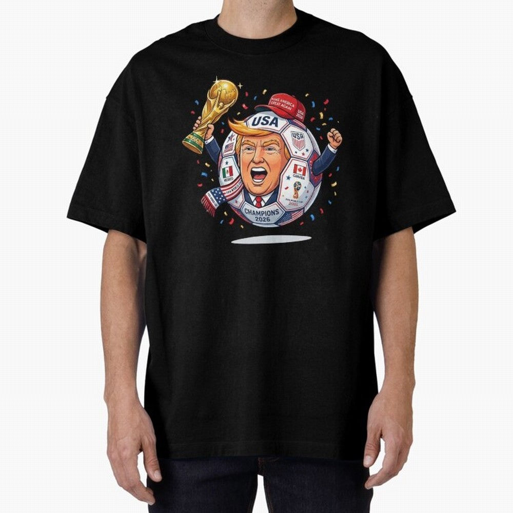 Donald Trump 2026 World Cup Soccer Champion Illustration Classic T-Shirt Bring Stadium Energy to FIFA World Cup 2026 USA Canada Mexico for Fans of Neymar, Haaland and Cristiano Ronaldo and Portugal, Bringing Sports Nostalgia, International
