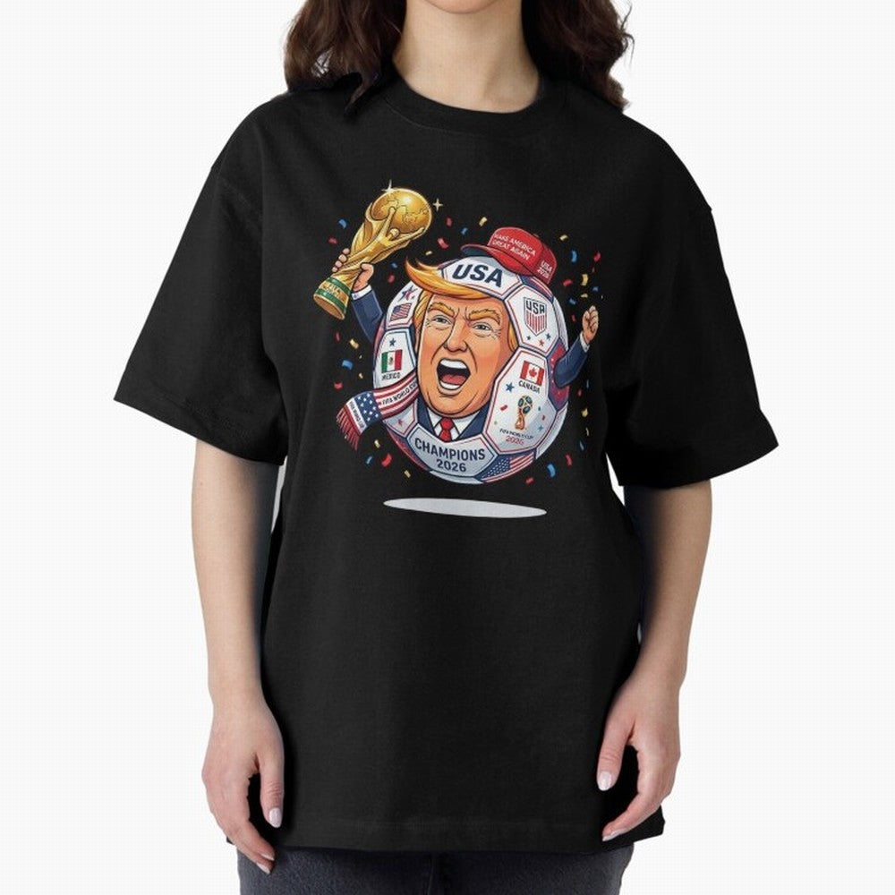 Donald Trump 2026 World Cup Soccer Champion Illustration Classic T-Shirt Bring Stadium Energy to FIFA World Cup 2026 USA Canada Mexico for Fans of Neymar, Haaland and Cristiano Ronaldo and Portugal, Bringing Sports Nostalgia, International