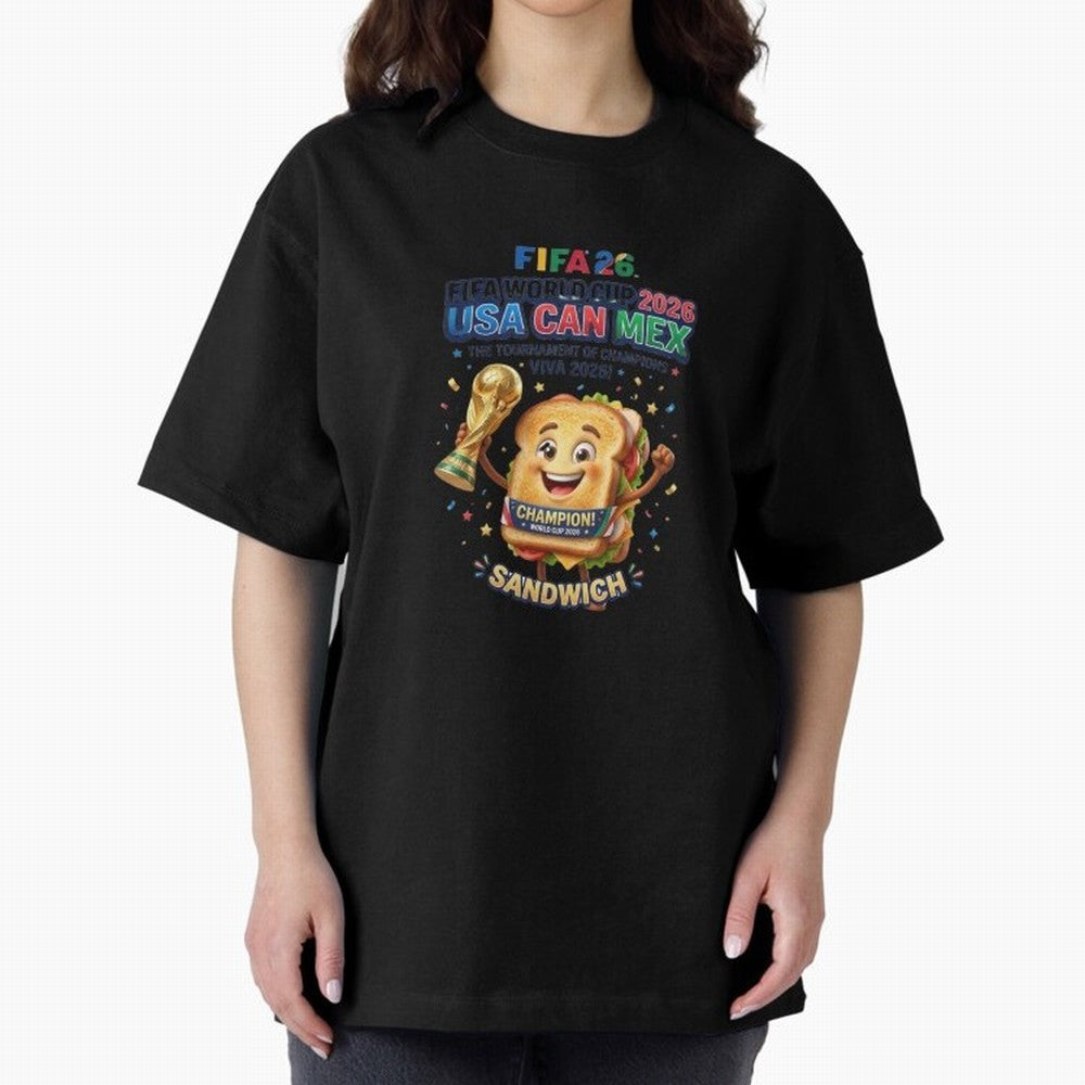 Cartoon Sandwich Champion Holding 2026 World Cup Trophy Classic T-Shirt Fuel Your Fan Pride for Match Day Hype around FIFA World Cup 2026 USA Canada Mexico, Cristiano Ronaldo, England and Germany, Stadium Memories, Football Loyalty, International