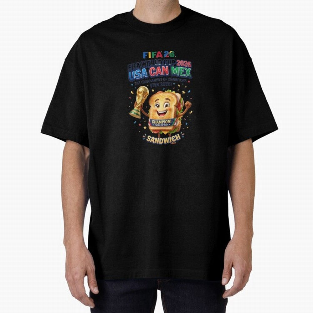 Cartoon Sandwich Champion Holding 2026 World Cup Trophy Classic T-Shirt Fuel Your Fan Pride for Match Day Hype around FIFA World Cup 2026 USA Canada Mexico, Cristiano Ronaldo, England and Germany, Stadium Memories, Football Loyalty, International