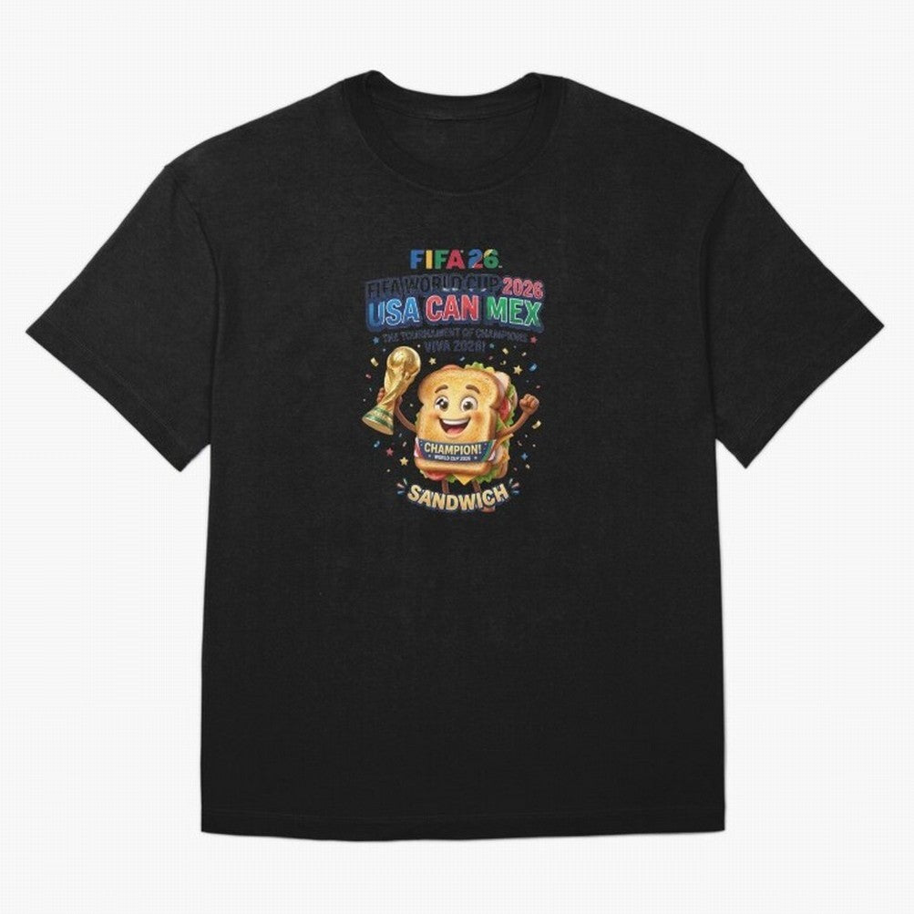 Cartoon Sandwich Champion Holding 2026 World Cup Trophy Classic T-Shirt Fuel Your Fan Pride for Match Day Hype around FIFA World Cup 2026 USA Canada Mexico, Cristiano Ronaldo, England and Germany, Stadium Memories, Football Loyalty, International