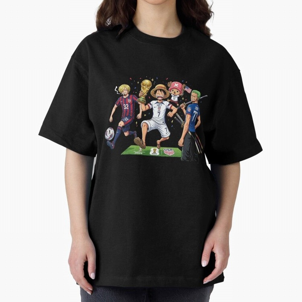 One Piece Characters Celebrating World Cup 2026 USA Classic T-Shirt Share Global Football Passion for FIFA World Cup 2026 USA Canada Mexico, Featuring Neymar, Netherlands, Football History, Final Match Energy, Crowd Noise and Once in a Lifetime