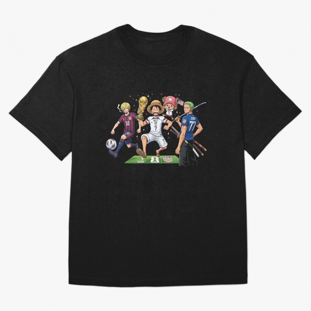 One Piece Characters Celebrating World Cup 2026 USA Classic T-Shirt Share Global Football Passion for FIFA World Cup 2026 USA Canada Mexico, Featuring Neymar, Netherlands, Football History, Final Match Energy, Crowd Noise and Once in a Lifetime