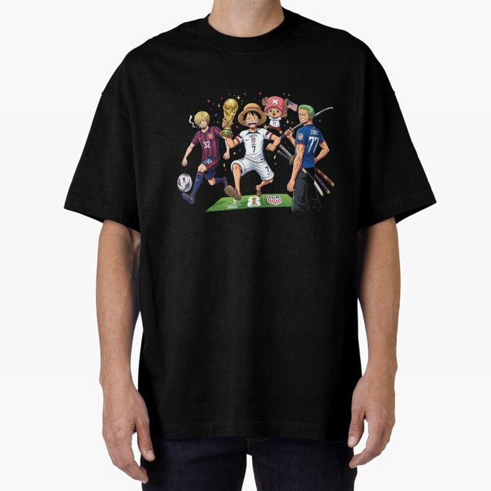 One Piece Characters Celebrating World Cup 2026 USA Classic T-Shirt Share Global Football Passion for FIFA World Cup 2026 USA Canada Mexico, Featuring Neymar, Netherlands, Football History, Final Match Energy, Crowd Noise and Once in a Lifetime