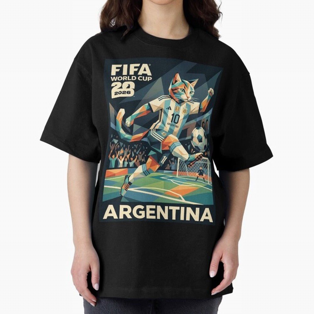 Argentina Cat World Cup 2026 ¨C Geometric Football Art Classic T-Shirt Turn Every Weekend Toward FIFA World Cup 2026 USA Canada Mexico for Fans of Cristiano Ronaldo, Haaland and CR7 and England, Bringing Game Day Rituals, Football Legends, Country