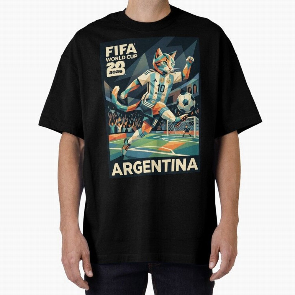 Argentina Cat World Cup 2026 ¨C Geometric Football Art Classic T-Shirt Turn Every Weekend Toward FIFA World Cup 2026 USA Canada Mexico for Fans of Cristiano Ronaldo, Haaland and CR7 and England, Bringing Game Day Rituals, Football Legends, Country
