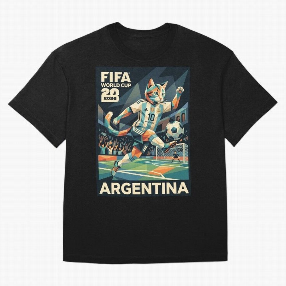 Argentina Cat World Cup 2026 ¨C Geometric Football Art Classic T-Shirt Turn Every Weekend Toward FIFA World Cup 2026 USA Canada Mexico for Fans of Cristiano Ronaldo, Haaland and CR7 and England, Bringing Game Day Rituals, Football Legends, Country