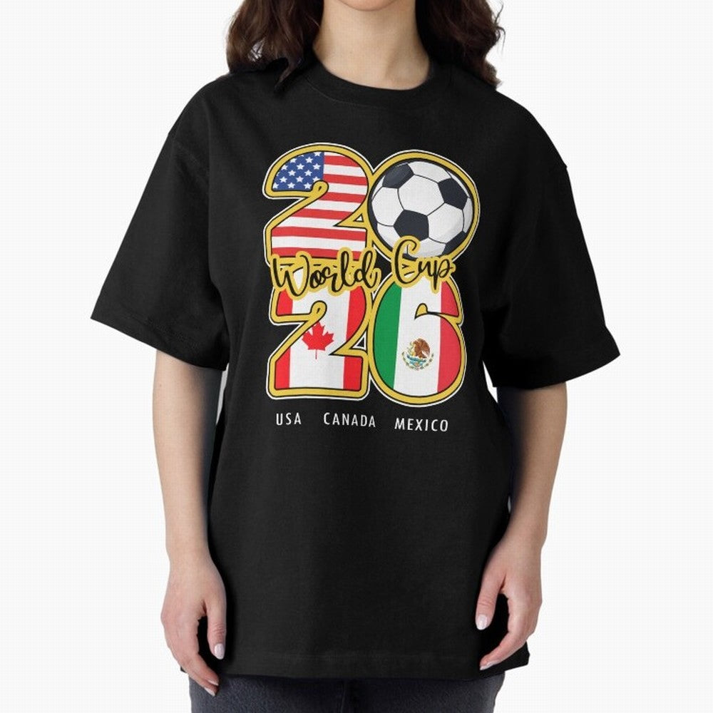 Usa Canada Mexico Soccer 2026 Oversized T-Shirt Capture Stadium Memories from FIFA World Cup 2026 USA Canada Mexico Spirit, with Portugal, Spain and Germany, CR7 and Messi, Sports Nostalgia, International Competition, Famous Players and