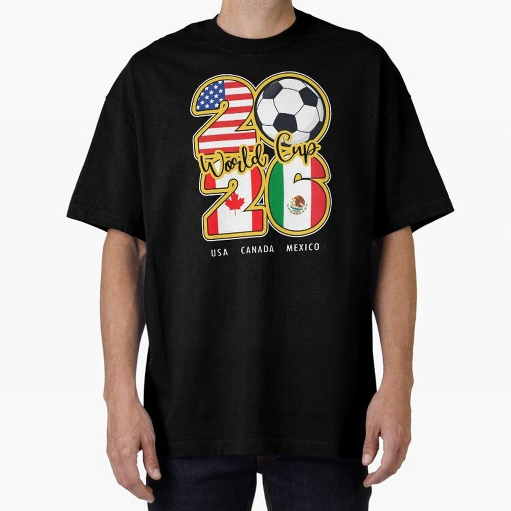 Usa Canada Mexico Soccer 2026 Oversized T-Shirt Capture Stadium Memories from FIFA World Cup 2026 USA Canada Mexico Spirit, with Portugal, Spain and Germany, CR7 and Messi, Sports Nostalgia, International Competition, Famous Players and