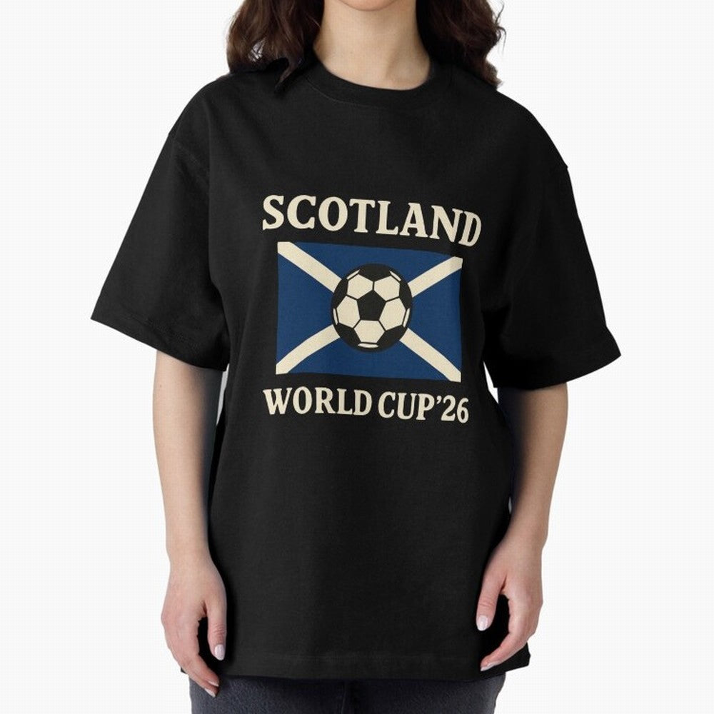 Scotland World Cup 2026 Oversized T-Shirt Stand with Match Day Hype around FIFA World Cup 2026, Haaland and Mbappe, Brazil, Portugal and Argentina, Tournament Hype, Historic Matchups, Family Viewing Parties and Global Sports Pride; Ideal for Fans
