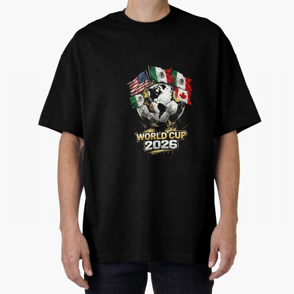 Fifa 2026 World Cup Flags Football Graphic Tee Oversized T-Shirt Follow the Final Road of FIFA World Cup 2026 Group Stage Spirit, Inspired by England, Messi, Neymar and Mbappe, Football History, Final Match Energy, Crowd Noise and Once in a